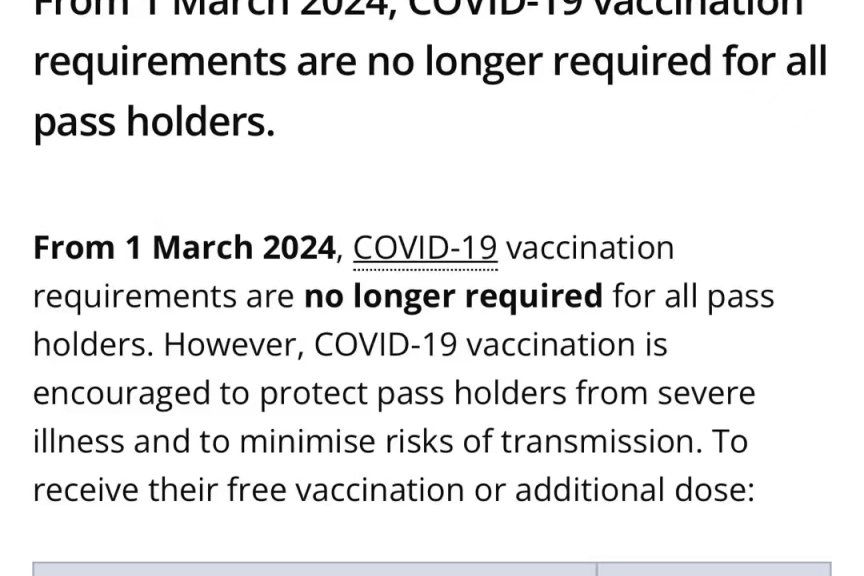 3月1日开始办理新加坡工作准证时已不再要求新冠疫苗