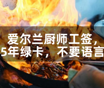 爱尔兰厨师工签，5年绿卡，不要语言