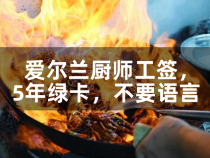 爱尔兰厨师工签,5年绿卡,不要语言